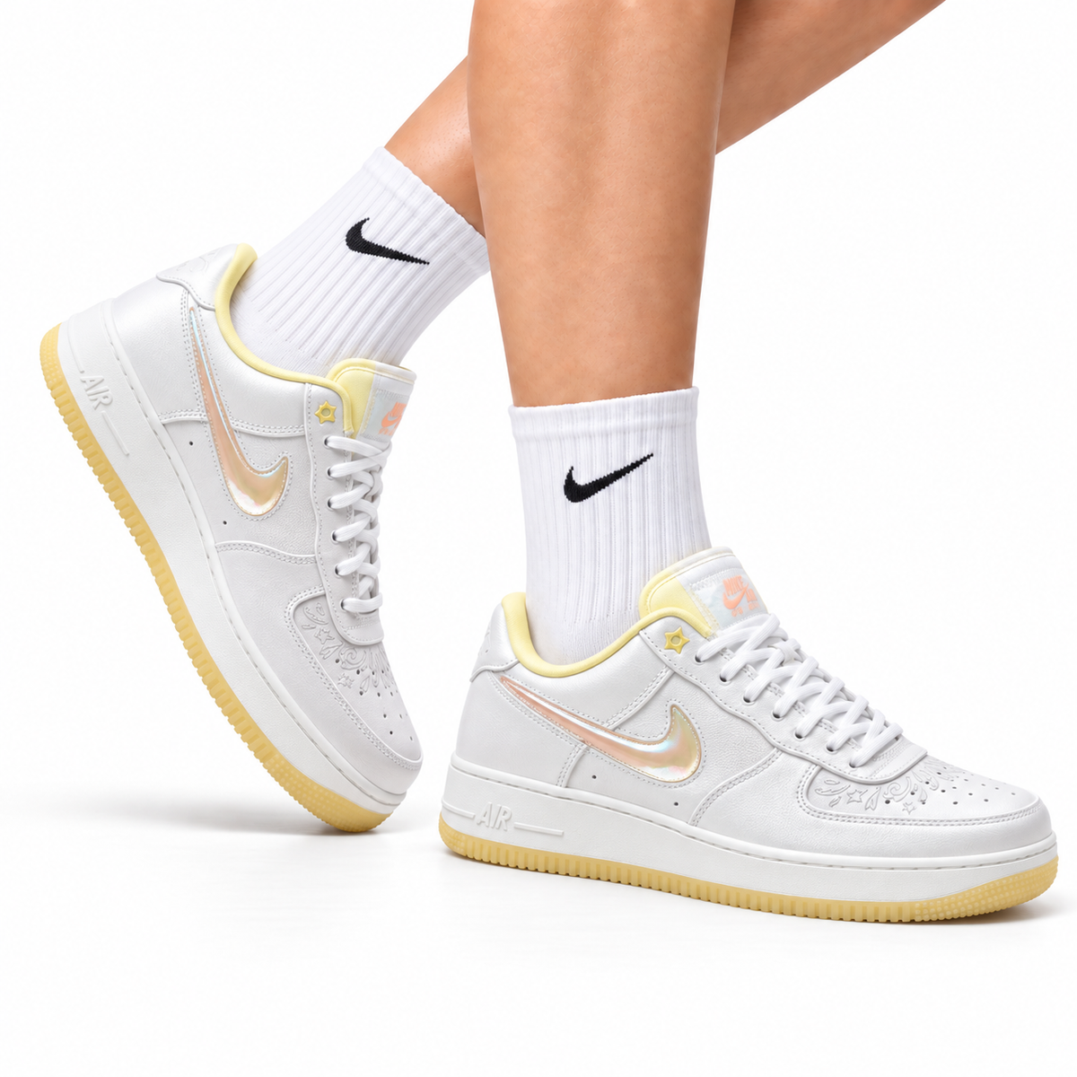 Nike Air Force 1 Low White Pale Yellow Unisex Sneakers Style 24