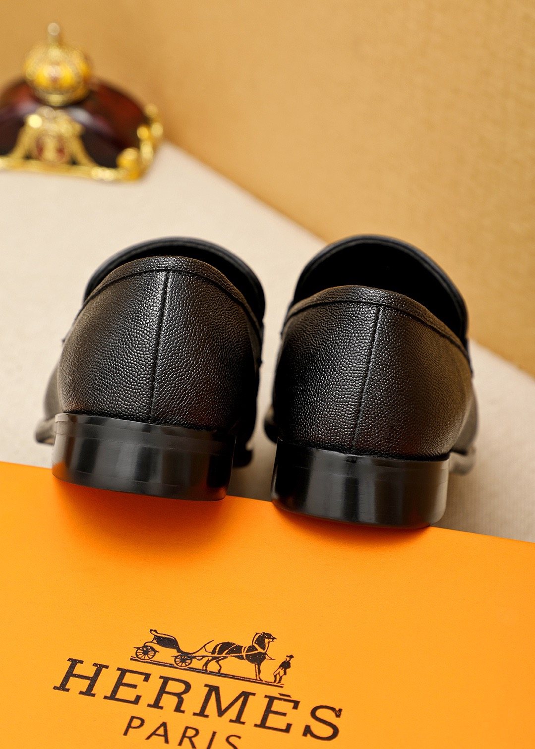 Hermès Black Textured Leather Loafers