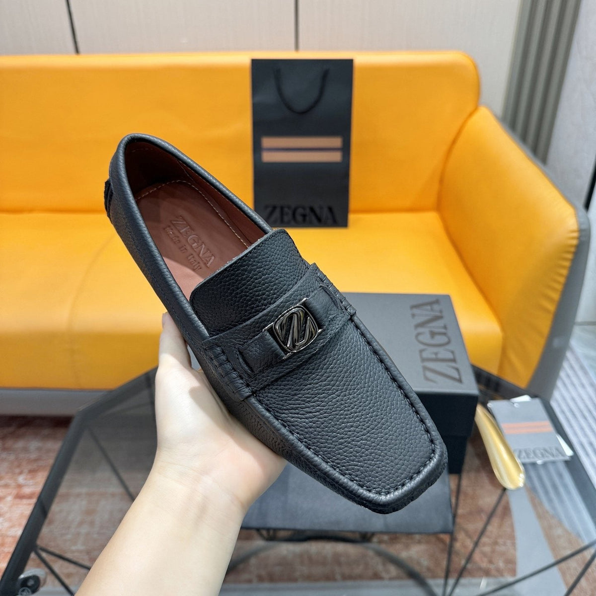 Zegna Black Driving Loafers with Metal Accent