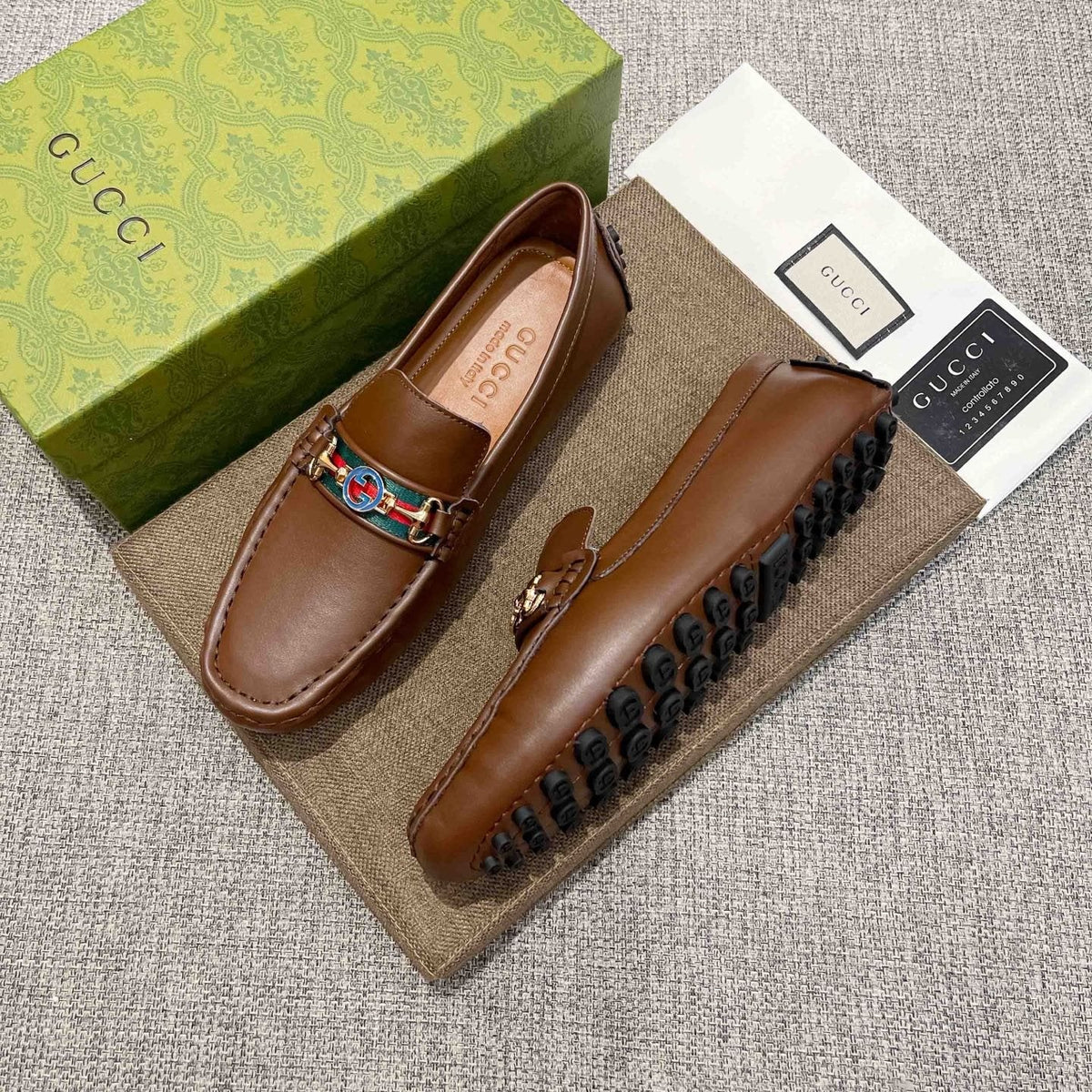 Gucci Brown Metal Hardware Loafers