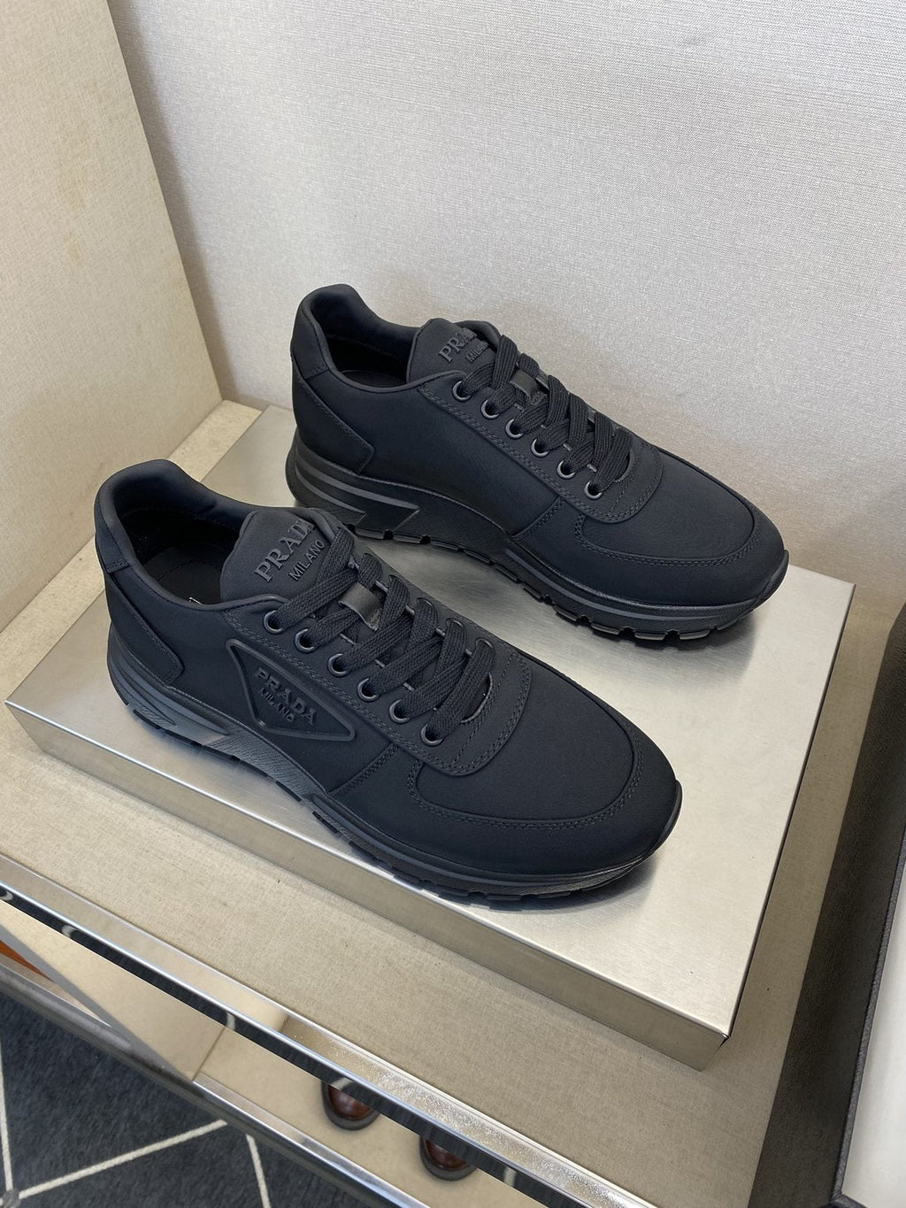 Prada Men's Black Lace-Up Sneakers